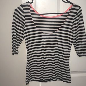 Scoop neck black and white striped tee